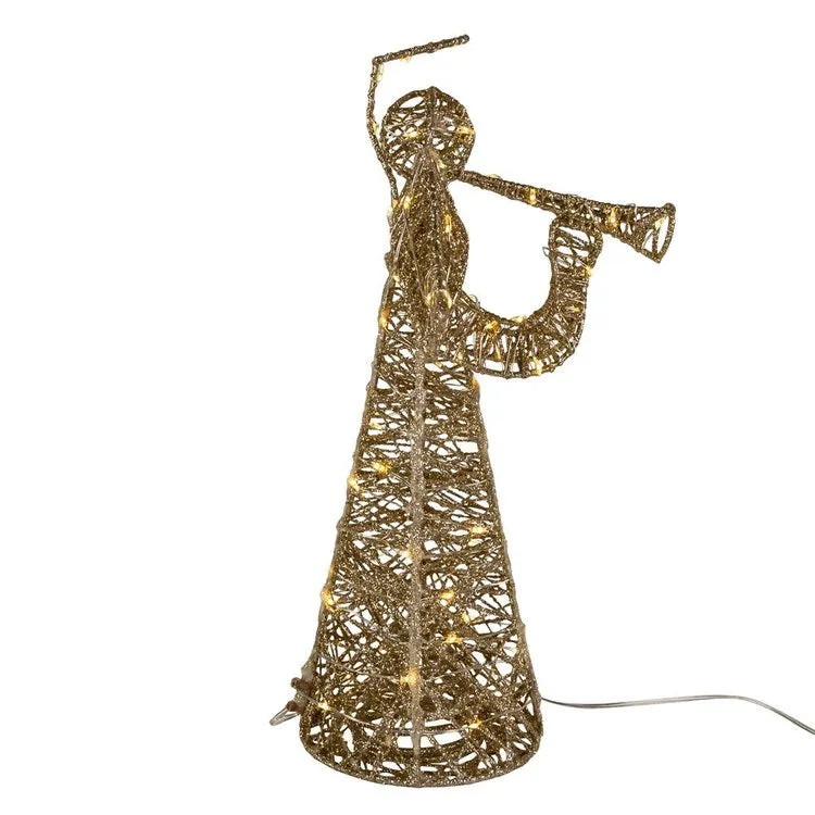 11" 75-Light Gold Trumpet Angel Tree Topper with Battery-Operated LED Lights