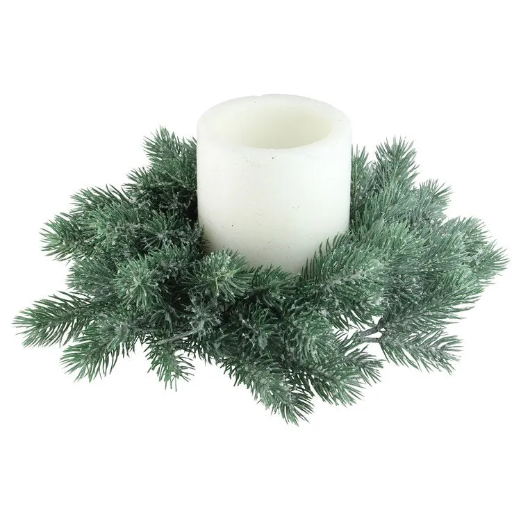 12" Unlit Traditional Frosted Green Pine Decorative Christmas Wreath