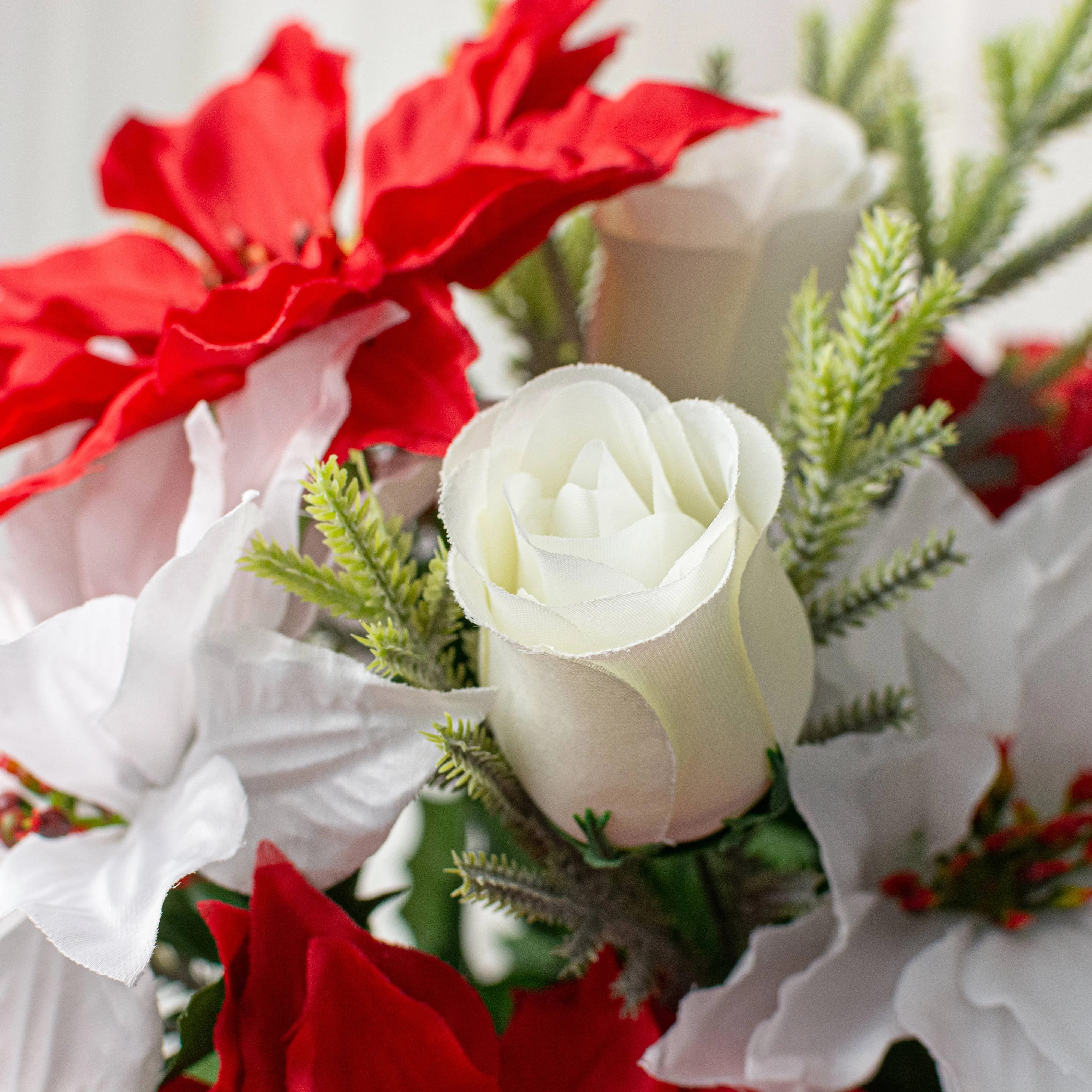 21" Poinsettias, Roses & Berries Bush (14 Stem)