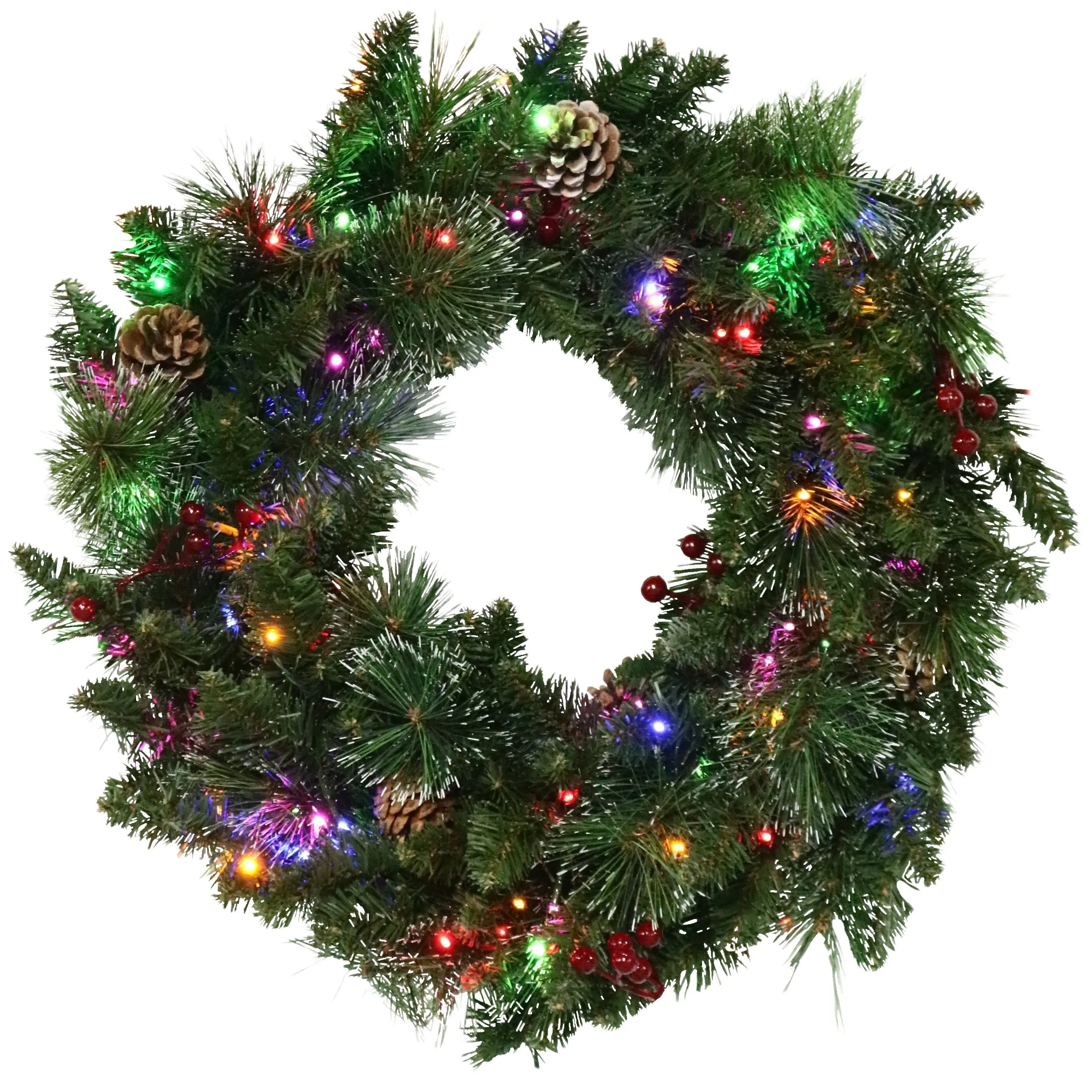 24" Frosted Berkshire Pine Wreath with 80 Color-Changing, Battery-Operated Starry Lights