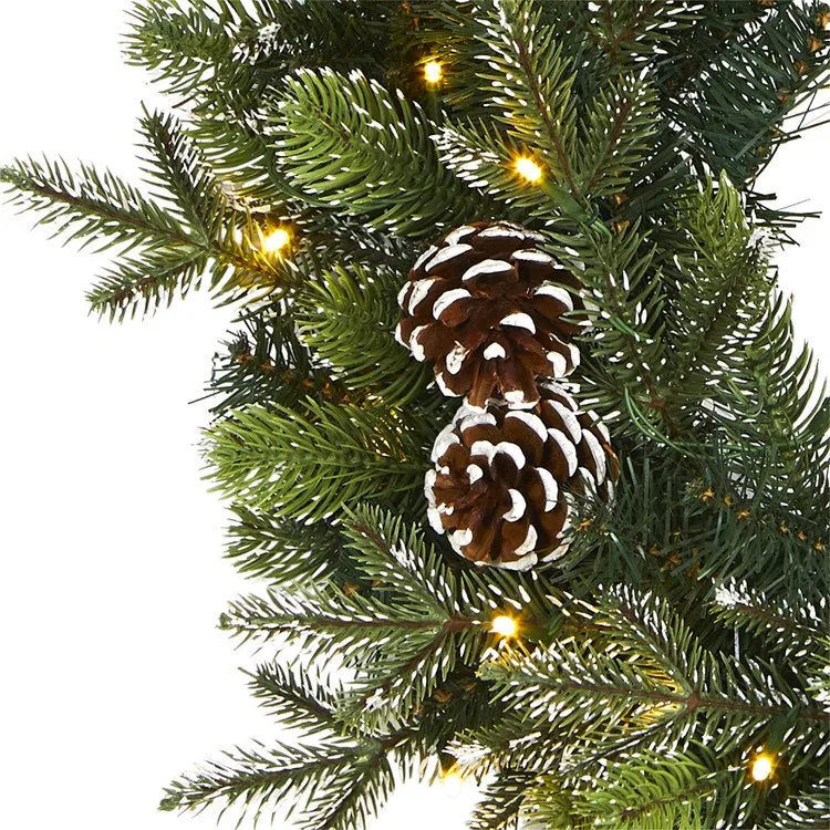 24" Snowed Pinecone Artificial Christmas Wreath with 35 Clear LED Lights