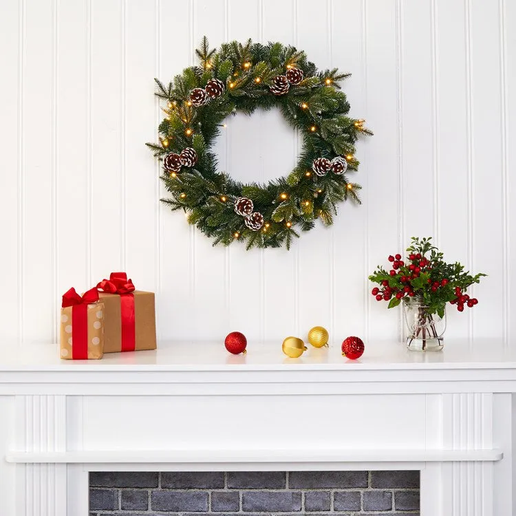 24" Snowed Pinecone Artificial Christmas Wreath with 35 Clear LED Lights