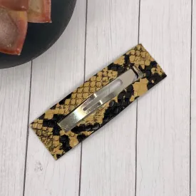 3.25” Tan and Black Snakeskin Rectangle Snap Clip