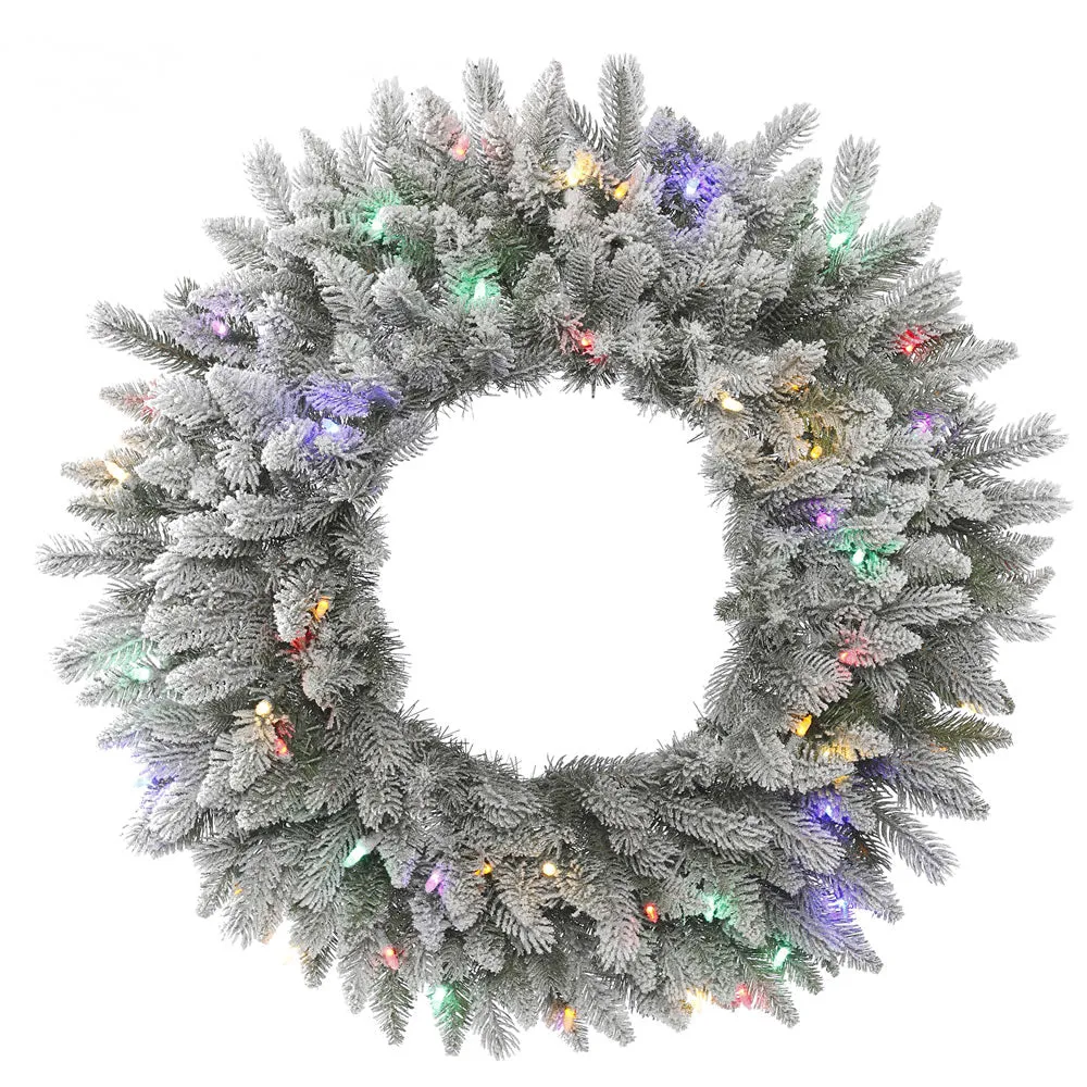 36in. Frosted Sable Pine Wreath Iridescent Glitter 100 Multi LED Lights