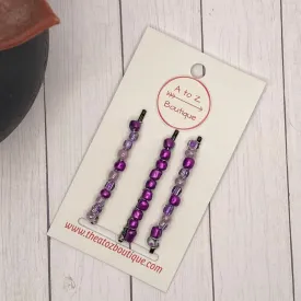 3pc Purple Beaded Bobby Pin Set