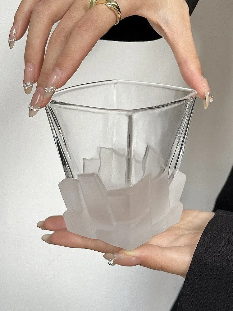 4-Piece Black Frosted Ice Cube Glass Set | Creative Whiskey Glass | 300ml Premium Textured Tumblers for Home Bars