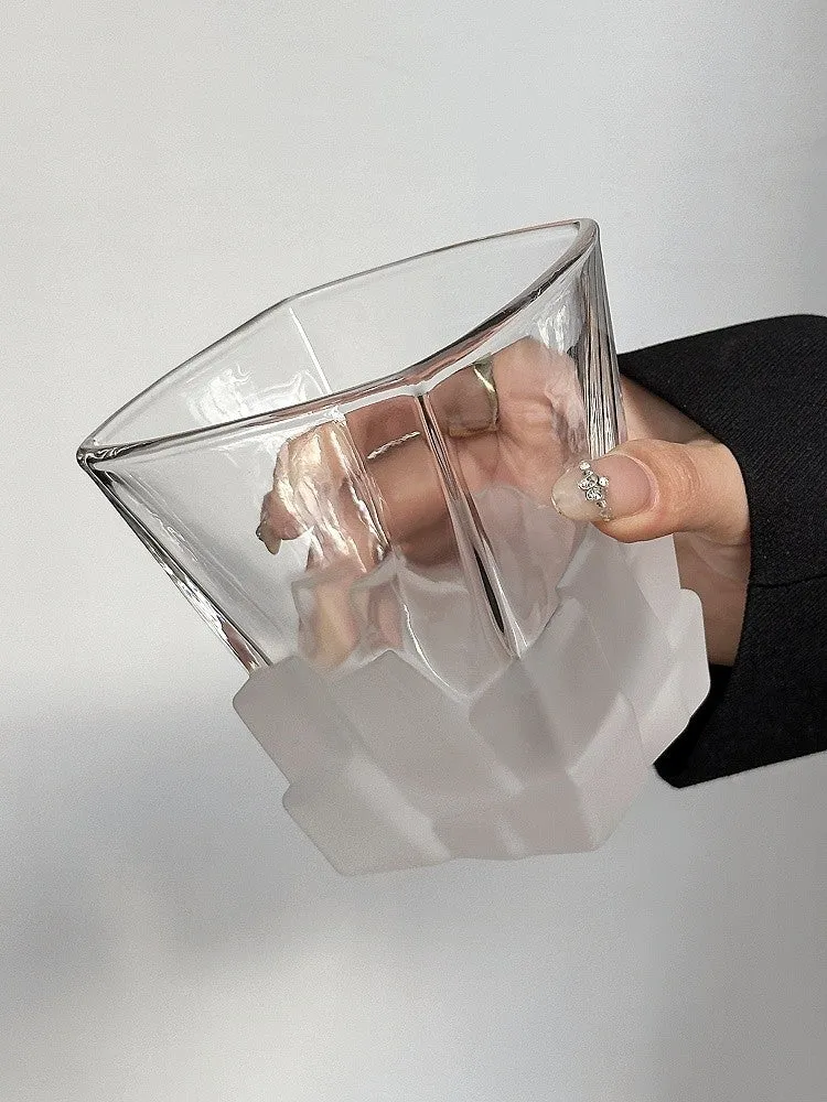 4-Piece Black Frosted Ice Cube Glass Set | Creative Whiskey Glass | 300ml Premium Textured Tumblers for Home Bars