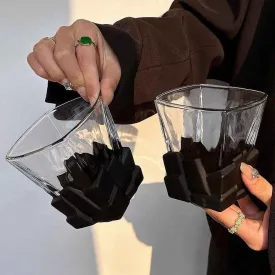 4-Piece Black Frosted Ice Cube Glass Set | Creative Whiskey Glass | 300ml Premium Textured Tumblers for Home Bars