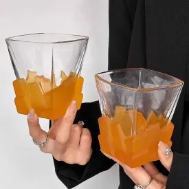 4-Piece Orange Frosted Ice Cube Glass Set | Creative Whiskey Glass | 300ml Premium Textured Tumblers for Home Bars