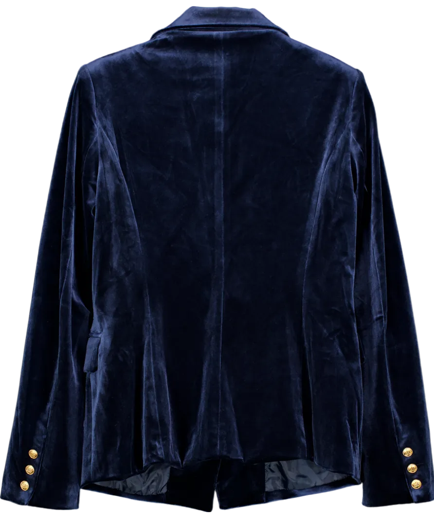 Attentif Blue Fitted Velvet Blazer Jacket With Gold Buttoning UK 16