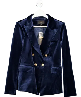 Attentif Blue Fitted Velvet Blazer Jacket With Gold Buttoning UK 16