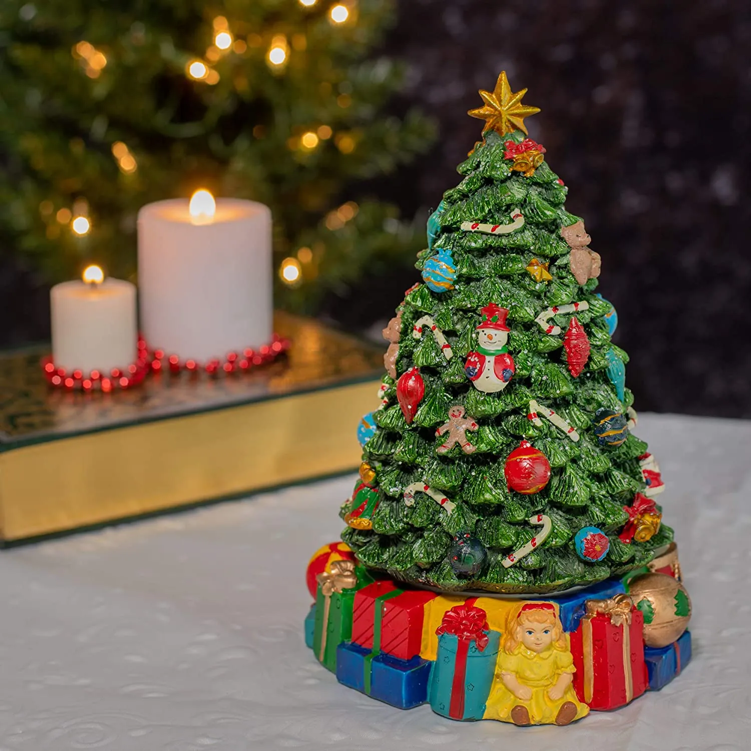 Christmas Tree Revolving Musical Figurine - Plays Tune We Wish You A Merry Christmas