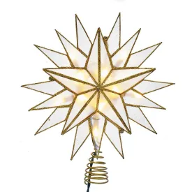 Glittered Edge Capiz Star Christmas Tree Topper, Warm White, 8-1/2-Inch