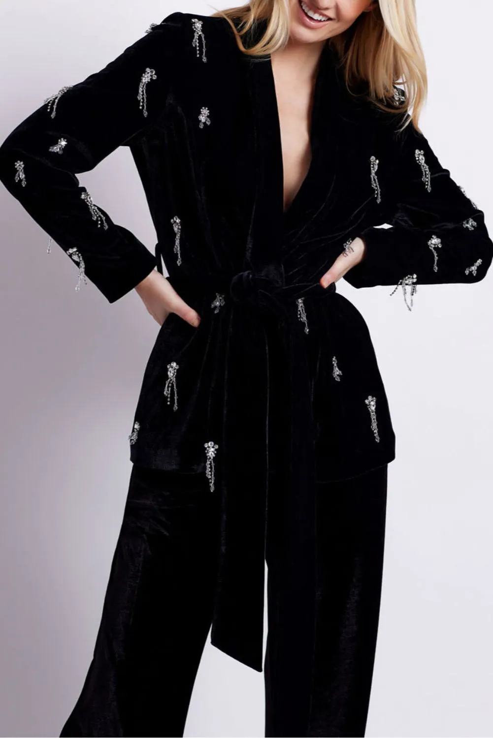 HAND BEADED VELVET KIMONO JACKET