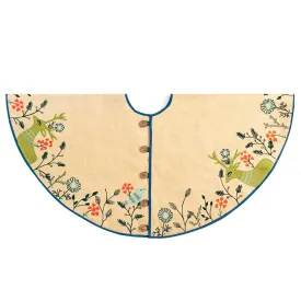 Handmade Christmas Tree Skirt In Jute - Embroidered Forest Scene - 60"