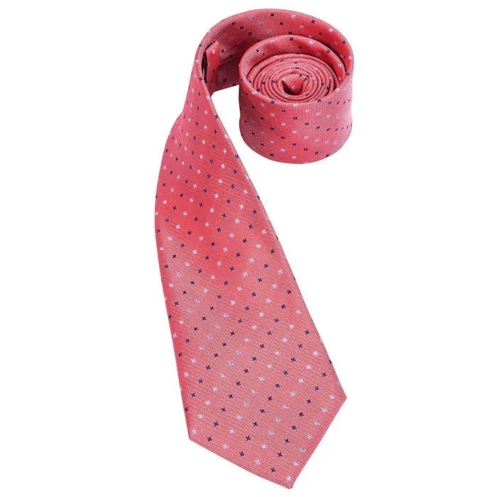Hi-Tie Watermelon Red Polka Dot Men's Tie Pocket Square Cufflinks Set