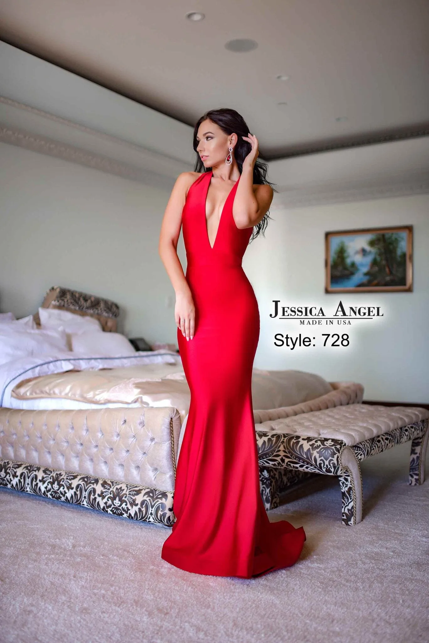 JESSICA ANGEL - 728 - Halter Gown with Plunging V-Neckline