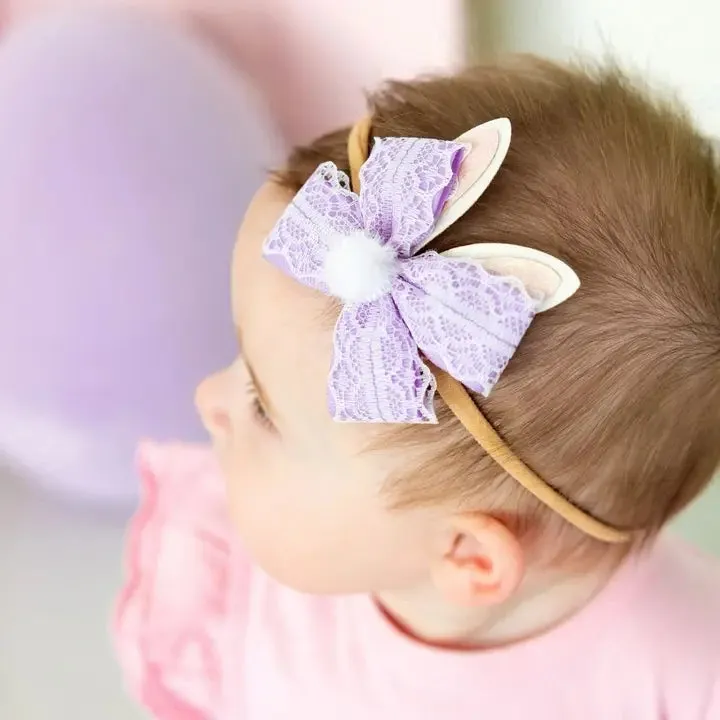 Lavender Lace Easter Bunny Bow Baby Headband