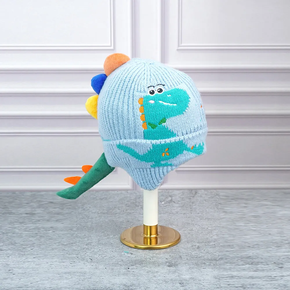 Little Surpise Box Light Blue 3D Head And Tail Knitten Woolen Winter Cap & Beanie