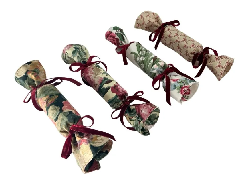 Party Popper/Holiday Cracker - Vintage Floral Chintz Green Velvet Bows