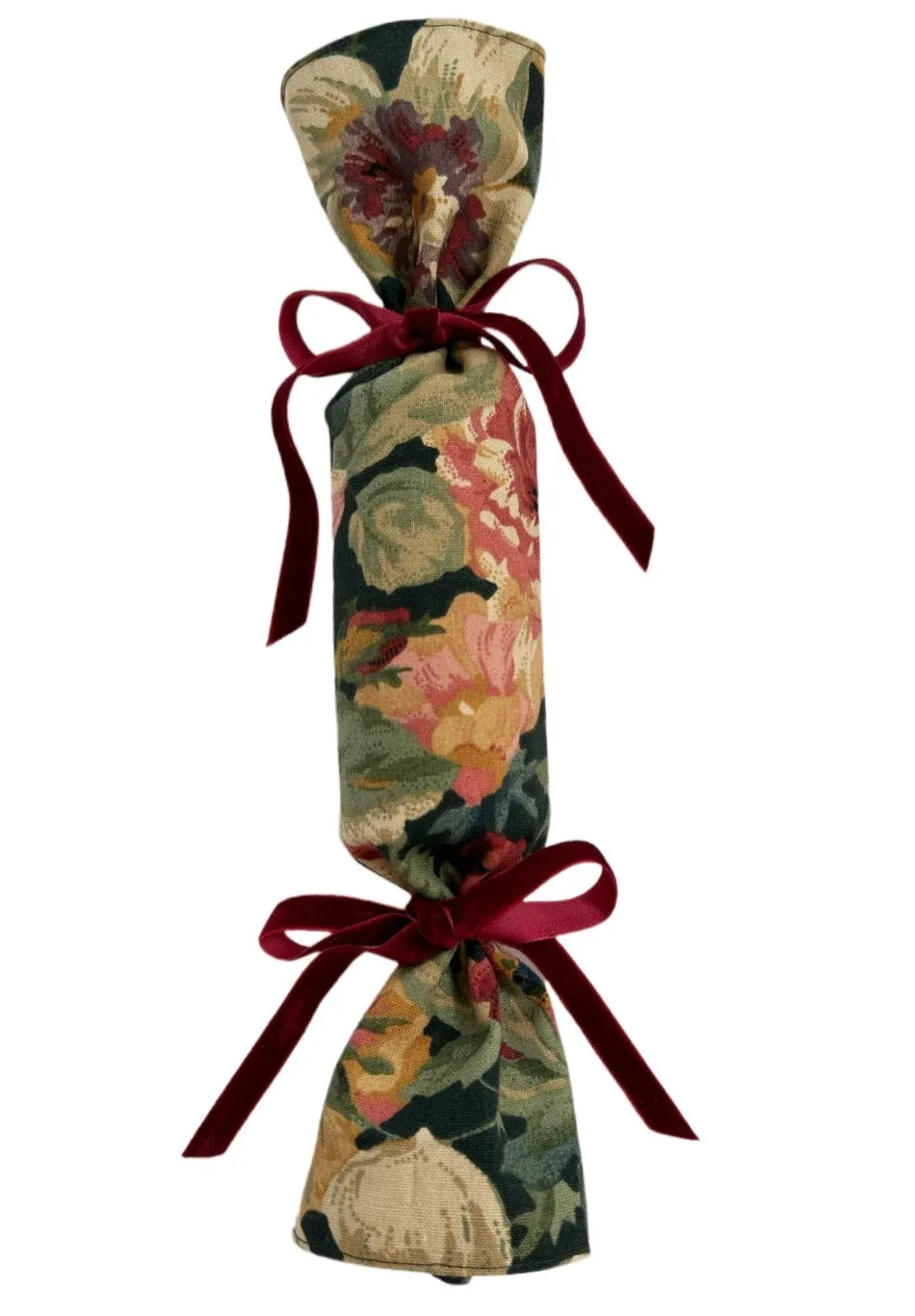 Party Popper/Holiday Cracker - Vintage Floral Chintz Merlot Velvet Bows