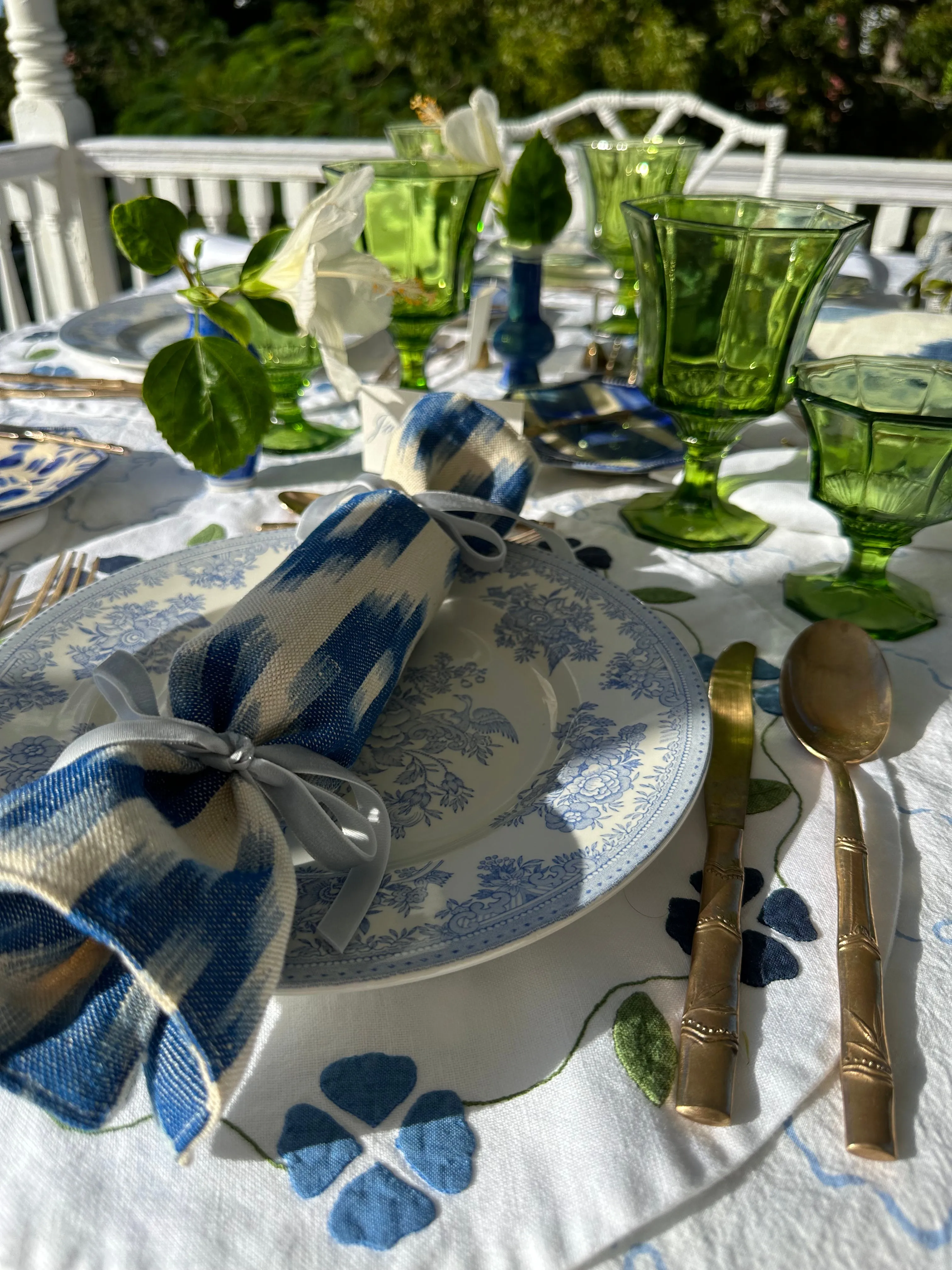 Party Popper/Holiday Cracker - Vintage Ikat Textile with French Blue Velvet Bows