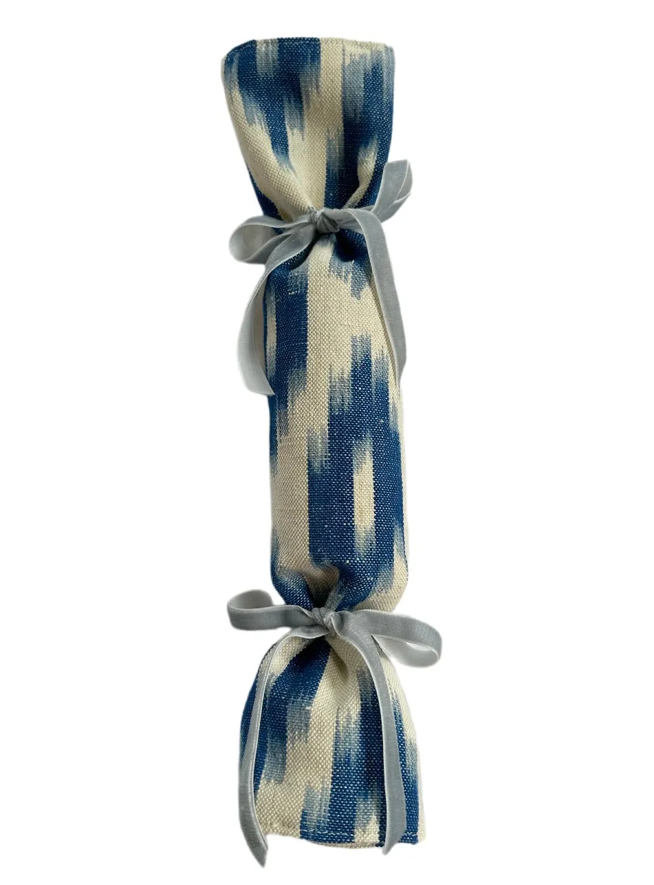 Party Popper/Holiday Cracker - Vintage Ikat Textile with French Blue Velvet Bows