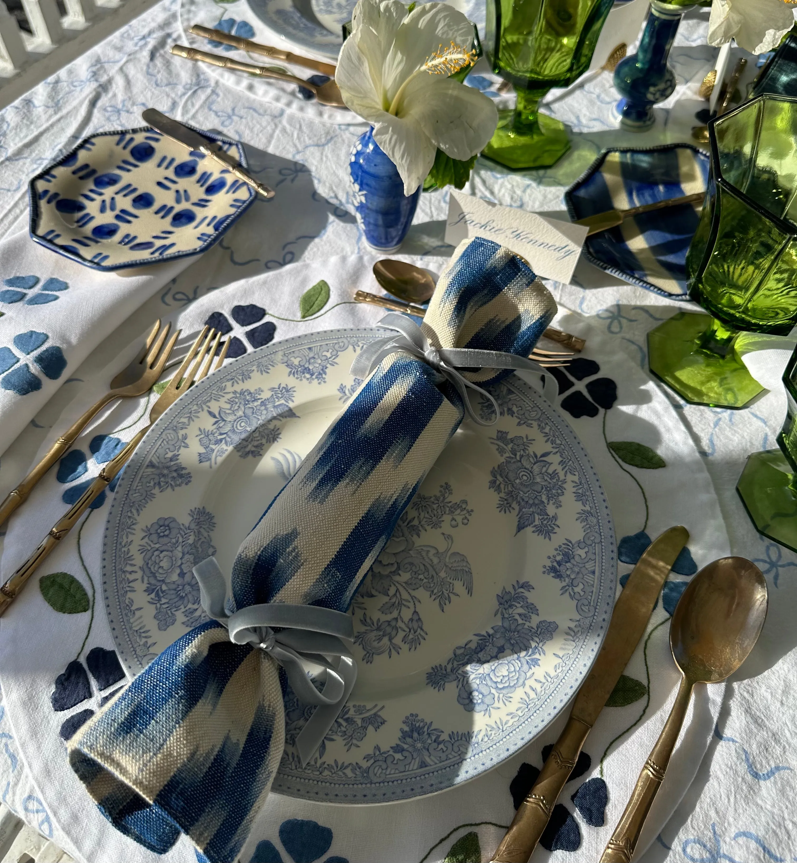 Party Popper/Holiday Cracker - Vintage Ikat Textile with French Blue Velvet Bows