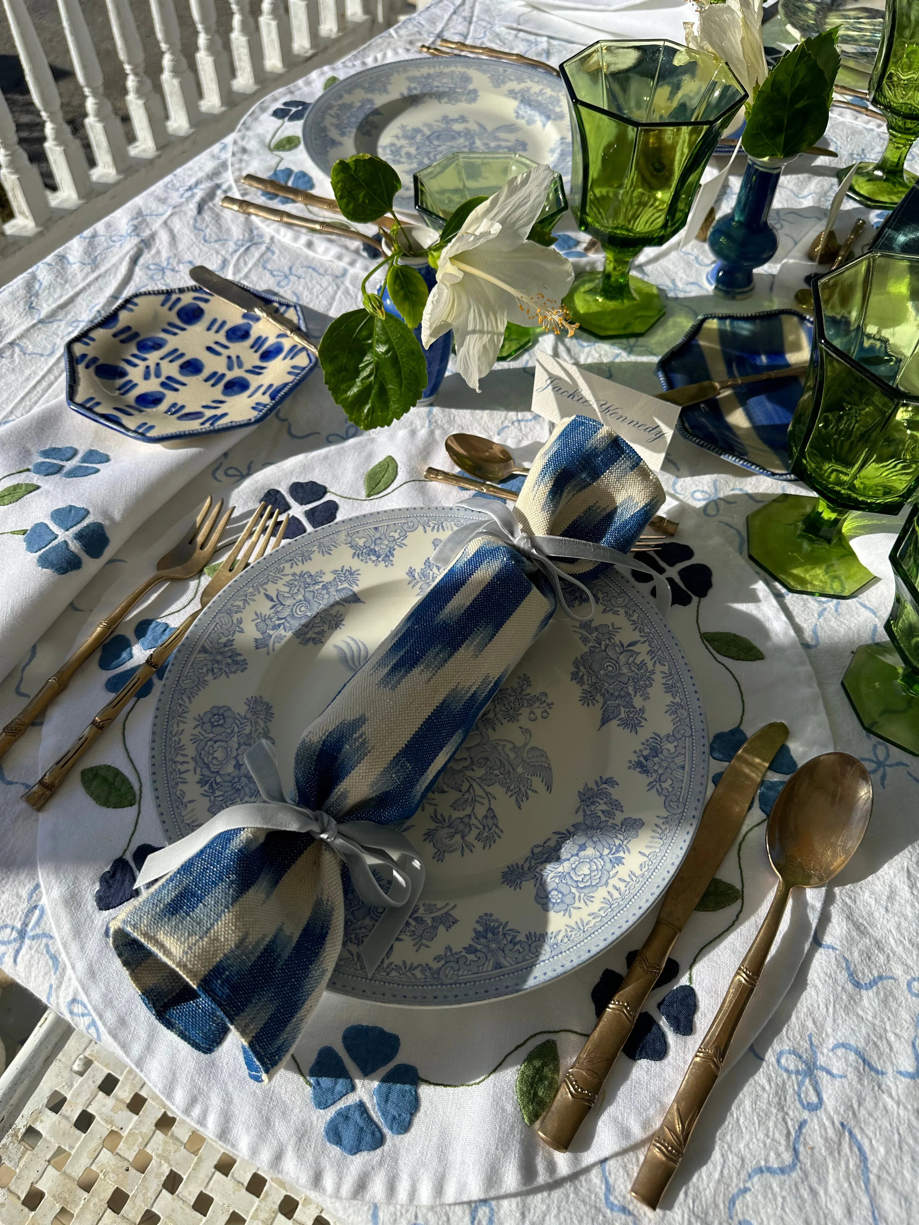 Party Popper/Holiday Cracker - Vintage Ikat Textile with French Blue Velvet Bows