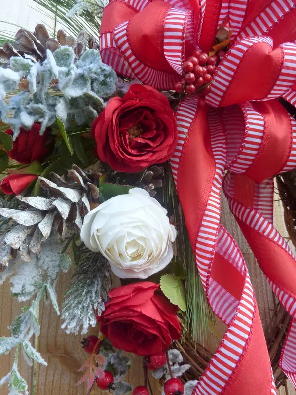 Red and White Christmas Rose wreath