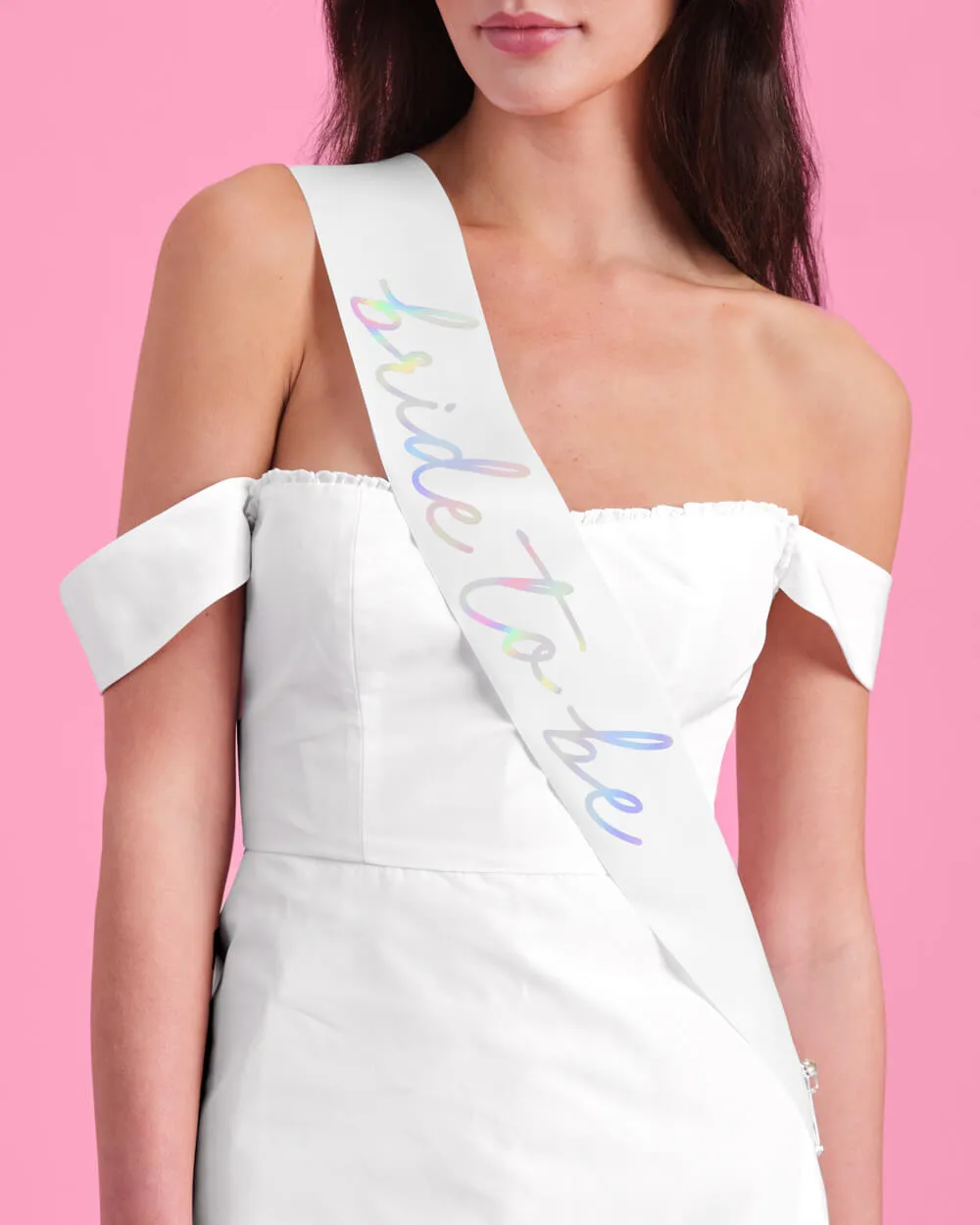Shimmer Bride Sash - white   iridescent foil