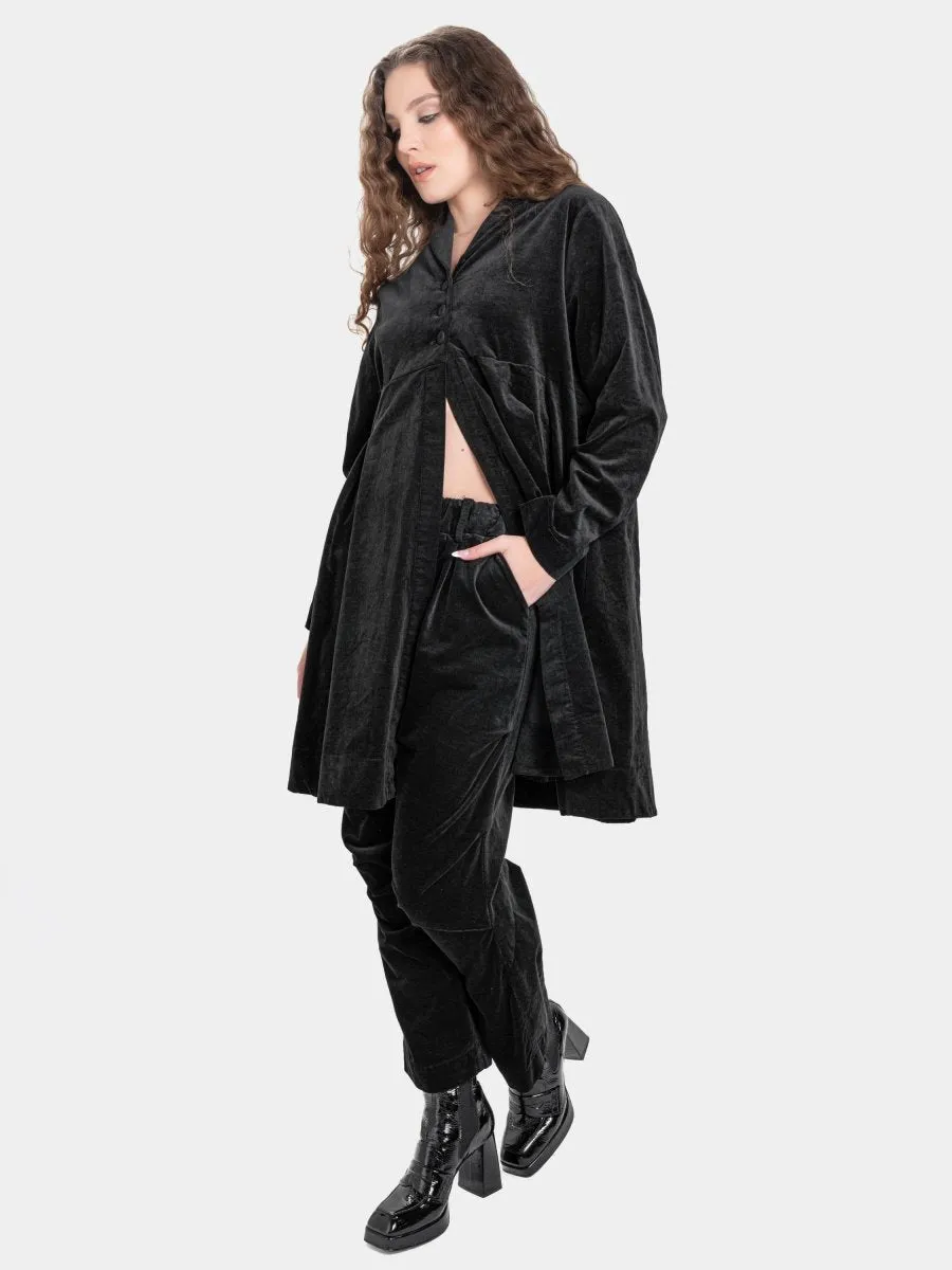Velvet Shawl Collar Swing Jacket