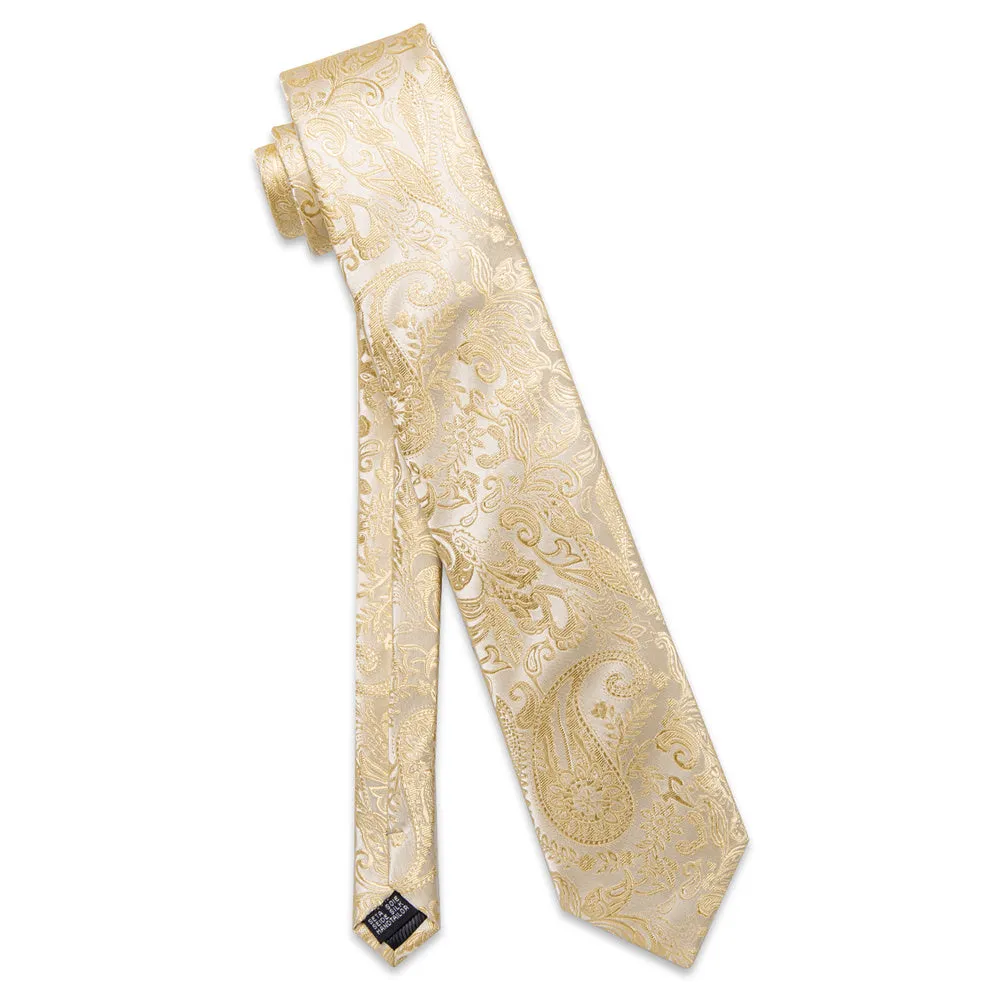 YourTies Blanched Almond Necktie Paisley Mens Tie Hanky Cufflinks Set