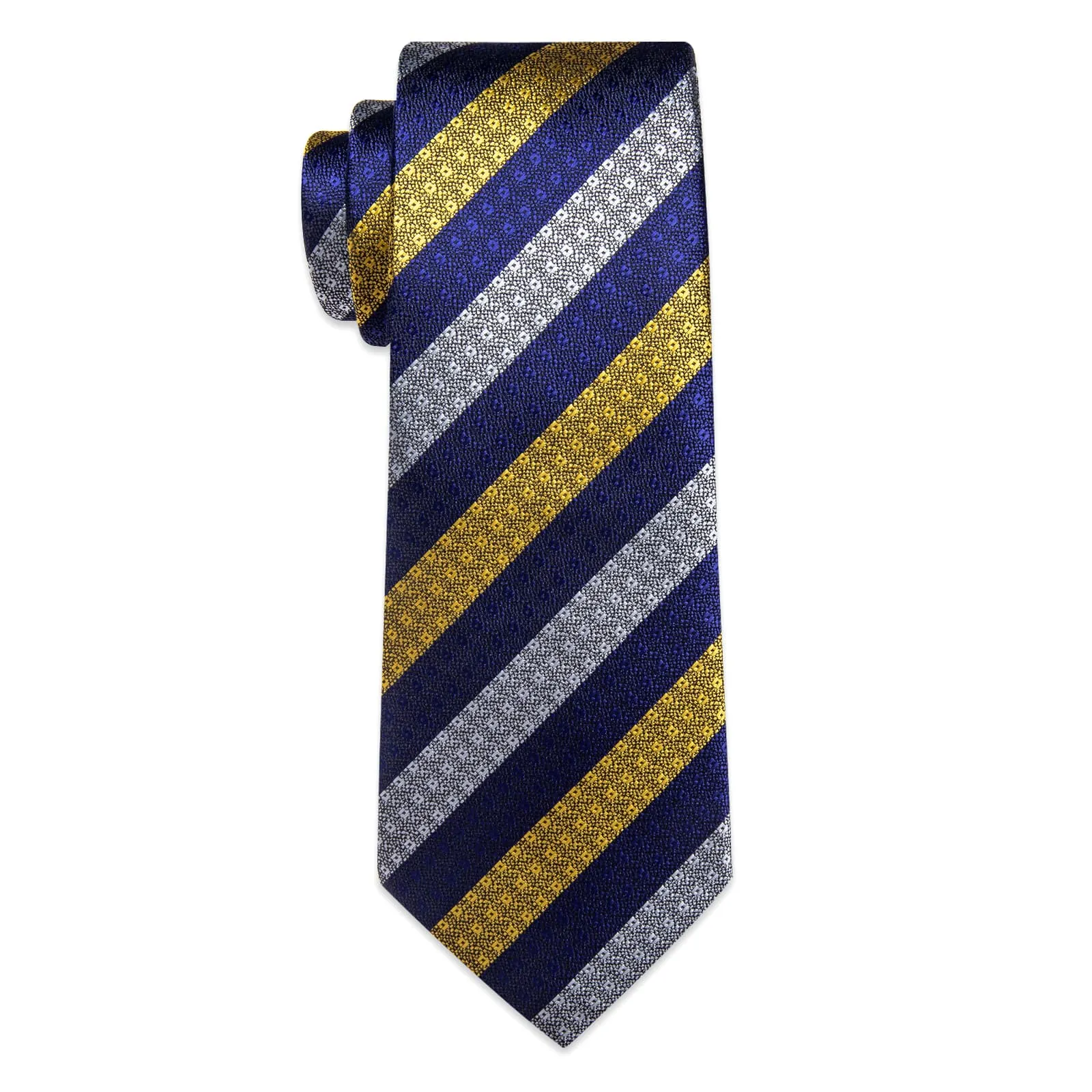 YourTies Striped Necktie Blue Gray Yellow Mens Tie Hanky Cufflinks Set