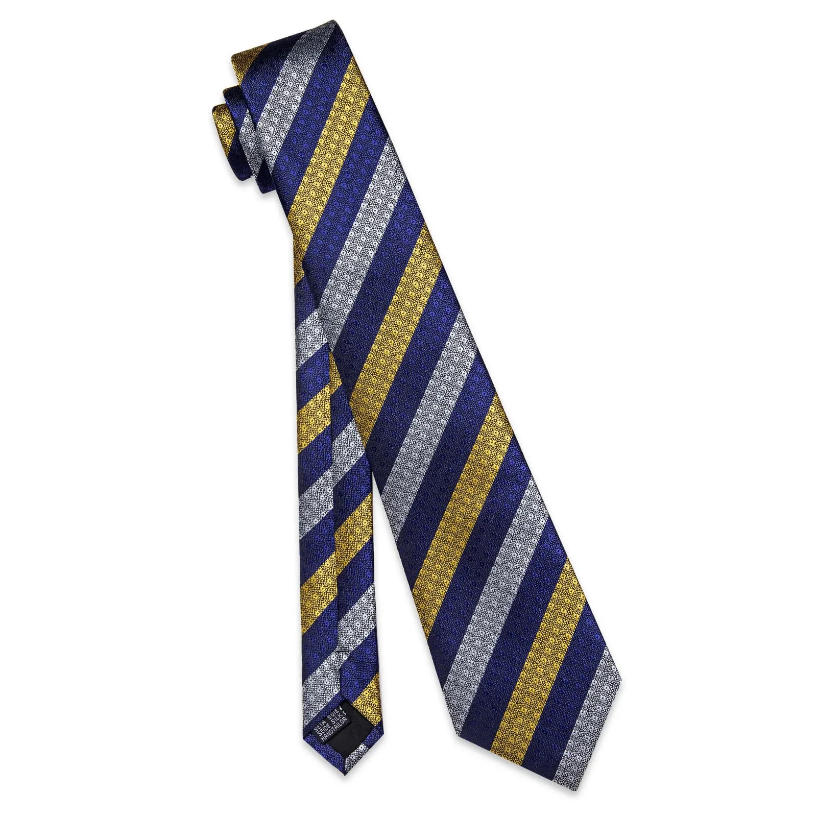 YourTies Striped Necktie Blue Gray Yellow Mens Tie Hanky Cufflinks Set