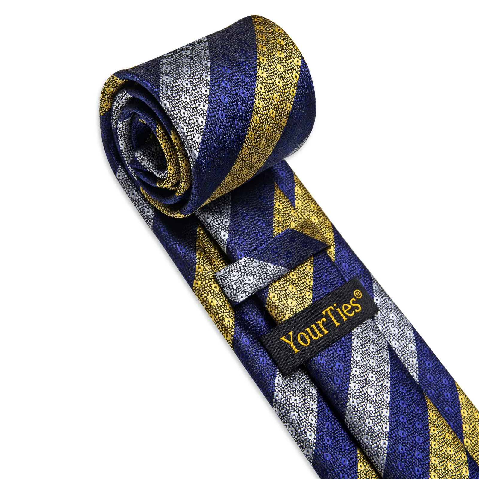 YourTies Striped Necktie Blue Gray Yellow Mens Tie Hanky Cufflinks Set